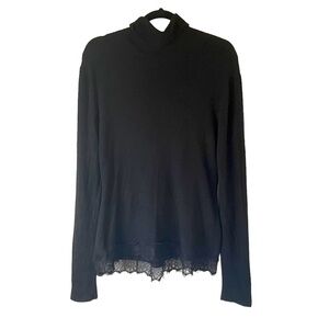T Tahari black tunic turtle neck lace trimmed sweater top size extra large